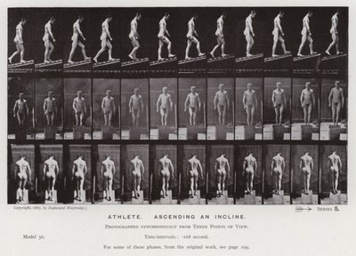 Lidská postava v pohybu: Sportovec, stoupá po svahu (černobílá fotografie) od Eadweard Muybridge