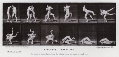 Lidská postava v pohybu: Sportovci, zápas (č/b foto) od Eadweard Muybridge