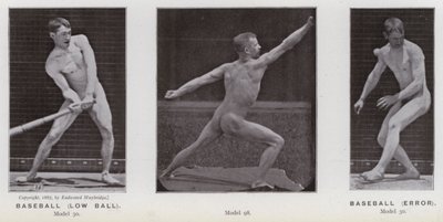 Lidská postava v pohybu: Baseball, nízký míč; Baseball, chyba (černobílá fotografie) od Eadweard Muybridge