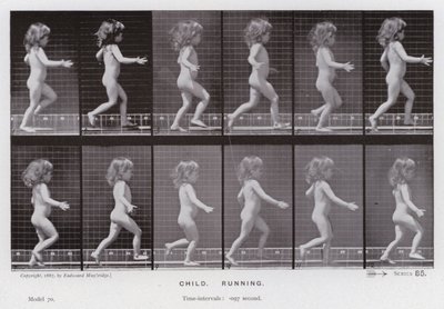 Lidská postava v pohybu: Dítě, běh (č/b foto) od Eadweard Muybridge