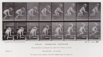 Lidská postava v pohybu: Dítě, plazící se nahoru (č/b foto) od Eadweard Muybridge