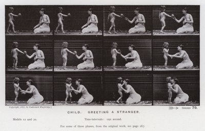 Lidská postava v pohybu: Dítě, zdraví cizince (č/b foto) od Eadweard Muybridge