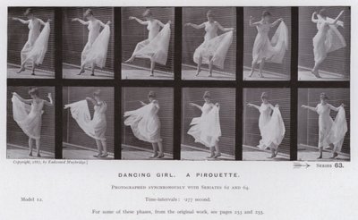 Lidská postava v pohybu: Tančící dívka, pirueta (č/b foto) od Eadweard Muybridge