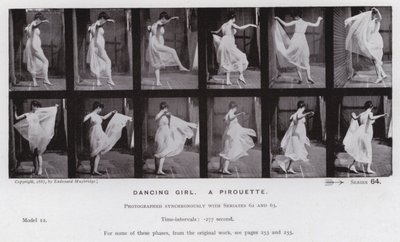 Lidská postava v pohybu: Tančící dívka, pirueta (č/b foto) od Eadweard Muybridge