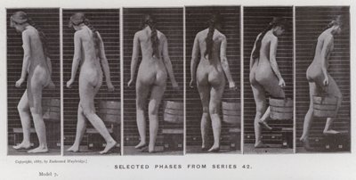 Lidská postava v pohybu: Vybrané fáze ze série 42 (černobílá fotografie) od Eadweard Muybridge