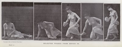 Lidská postava v pohybu: Vybrané fáze ze série 56 (černobílá fotografie) od Eadweard Muybridge