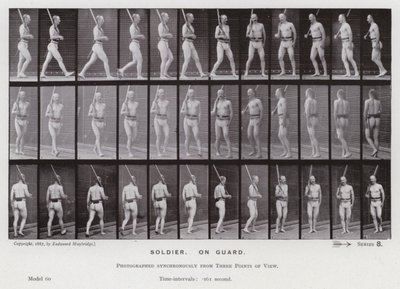Lidská postava v pohybu: Voják na stráži (č/b foto) od Eadweard Muybridge