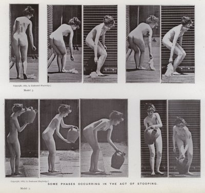 Lidská postava v pohybu: Některé fáze nastávající při shýbání se od Eadweard Muybridge
