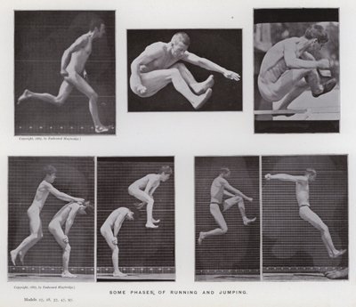Lidská postava v pohybu: Některé fáze běhu a skákání (černobílá fotografie) od Eadweard Muybridge