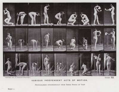 Lidská postava v pohybu: Různé nezávislé pohyby (černobílá fotografie) od Eadweard Muybridge