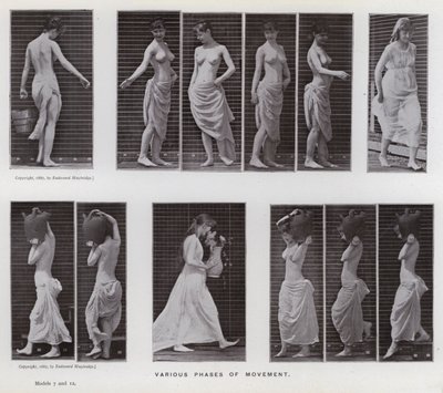 Lidská postava v pohybu: Různé fáze pohybu (černobílá fotografie) od Eadweard Muybridge