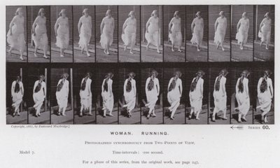 Lidská postava v pohybu: Žena, běh (č/b foto) od Eadweard Muybridge