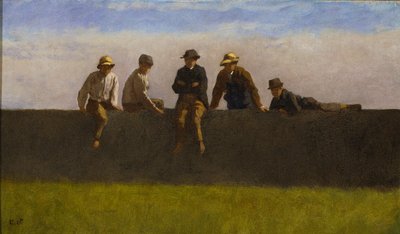 Five Boys on a Wall, cca 1875-1880 (olej na kompoziční desce) od Eastman Johnson