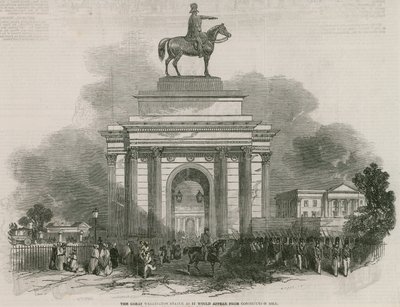 Velká Wellingtonova socha a Arch, jak by vypadal z Constitution Hill od Ebenezer Landells