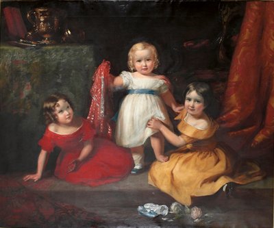Skupinový portrét Johna Scotta, pozdějšího 3. hraběte z Eldonu, a jeho sester Lady Seliny Scottové a Lady Gertrude Scottové od Eden Upton Eddis