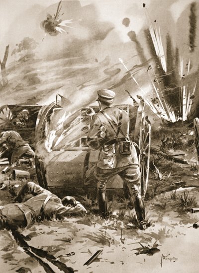 Major Warren odstraňuje náboje z hořícího muničního vozu s velkým osobním rizikem od Edgar Alfred Holloway