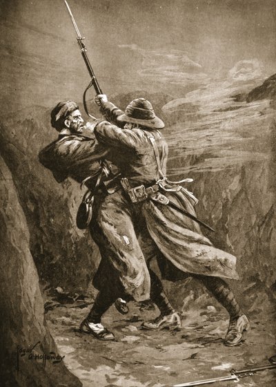 Vojín Lavin zápasící s tureckým bombardérem v britské míze v Suvla Bay, Gallipoli od Edgar Alfred Holloway