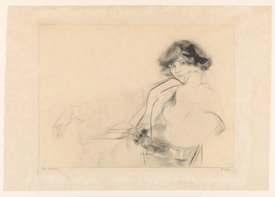 Mladá žena s mašlí ve vlasech sedí na židli od Edgar Chahine (signed by artist)