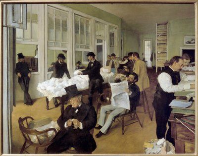 Bavlnářská kancelář v New Orleans (nebo Interiér kanceláře výkupců bavlny v New Orleans) (olej na plátně) od Edgar Degas
