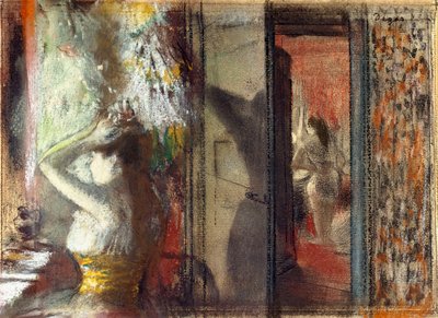 Šatna hereček, kolem roku 1885 (pastel přes lept na papíře) od Edgar Degas