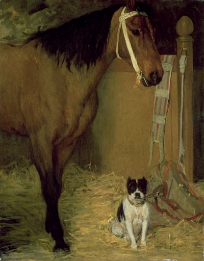 Ve stáji, kůň a pes, c.1862 od Edgar Degas