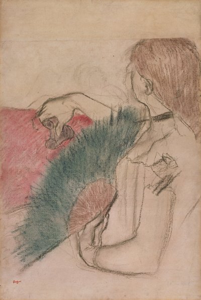V divadle, Žena s vějířem, 1880 od Edgar Degas