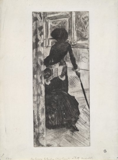 V Louvru: La Peinture (Mary Cassatt), kolem 1879-80 (lept a akvatinta) od Edgar Degas