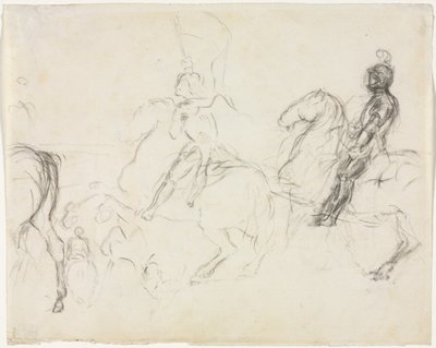 Bojová scéna s pancéřovanými postavami na koni recto Dvě sedící ženy verso, 1856-1860. od Edgar Degas