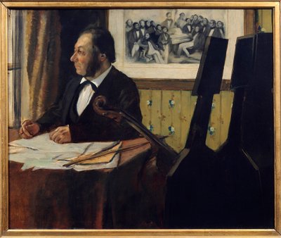 Violoncellista Pilet, Louis Marie Pilet (1815-1877). Obraz Edgara Degase (1834-1917) 1869 Sun. 0,50 x 0,61 m Paříž. Musee d