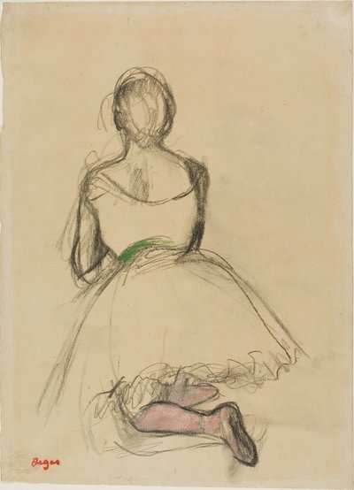 Klečící tanečnice, pohled zezadu od Edgar Degas
