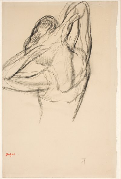 Tanečnice, půl těla, ruce zkřížené za hlavou, asi 1890 (tužka na papíře) od Edgar Degas