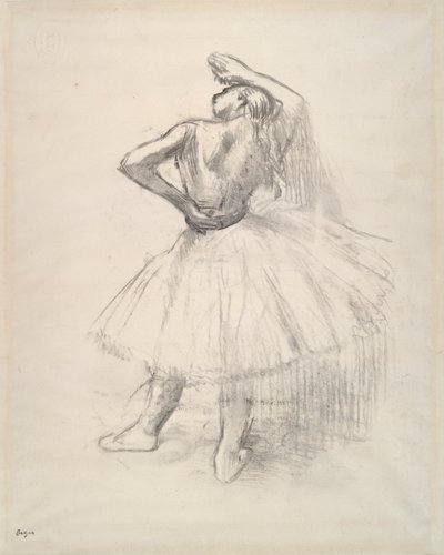 Tanečnice stojí, pravá paže zvednutá? (Stojící tanečník, pravá paže zvednutá) od Edgar Degas