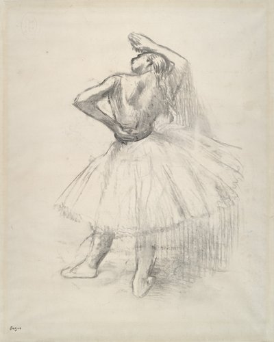 Tanečnice ve stoje, pravá paže vztyčená, kolem roku 1891 (protinákres kresby na papíře) od Edgar Degas