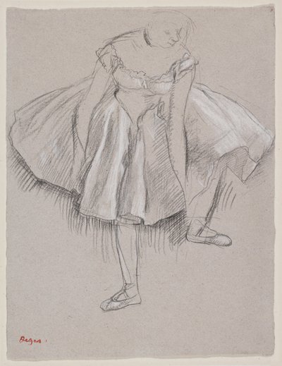 Tanečnice si upravuje pantofle, počátek 80. let 19. století (uhl a pastel na papíře) od Edgar Degas