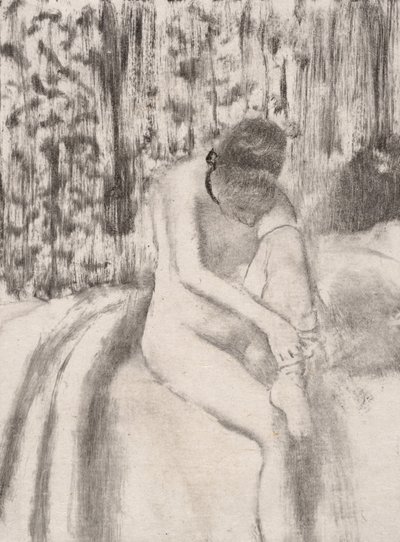 Dívka si nasazuje punčochy, 1876-77. od Edgar Degas