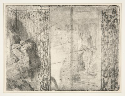 Loges d’Actrices (Šatny hereček), kolem roku 1875 (lept a akvatinta) od Edgar Degas