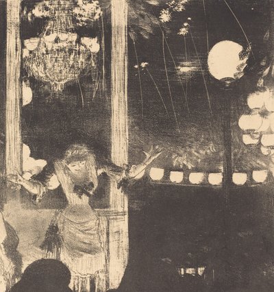 Mademoiselle Becat v Cafe des Ambassadeurs, kolem roku 1877 (litografie na indickém papíře) od Edgar Degas