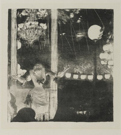 Mlle Becat v Cafe des Ambassadeurs, 1877-78 (litho na tkaném papíře) od Edgar Degas