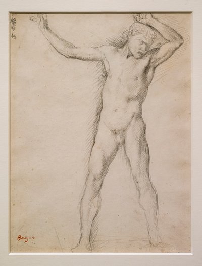 Nahá tvář, ruce zvednuté, asi 1859-1861. Grafit na velínovém papíře. od Edgar Degas