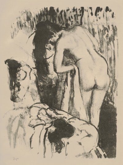 Nahá žena stojící, suší se, kolem 1891-92 (litho na tkaném papíře) od Edgar Degas
