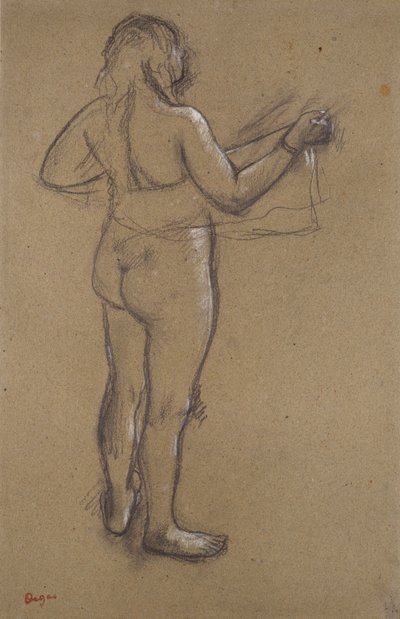 Nahá žena, která se suší ručníkem, při pohledu zezadu, konec 19. století od Edgar Degas