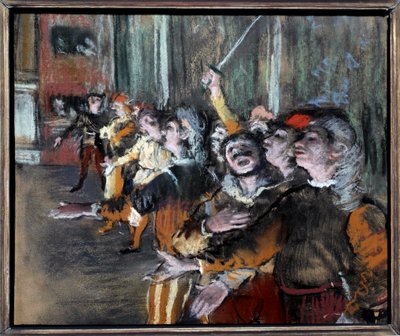 Pastelové komparsy nebo sboristé na monotyp od Edgara Degase (1834-1917) 1877 Sun. 0,27x0,32 m Paříž, musee d