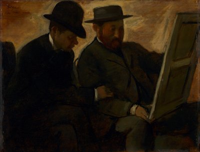 Paul Lafond a Alphonse Cherfils zkoumající obraz, kolem 1878-1880 od Edgar Degas