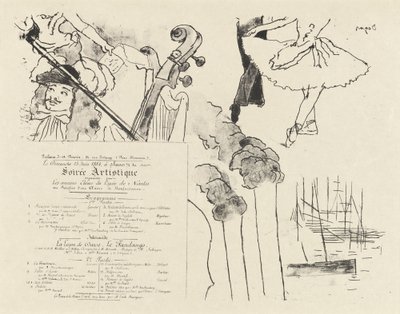 Program pro Soiree Artistique (Program pro večer bývalých studentů Lycée de Nantes) od Edgar Degas