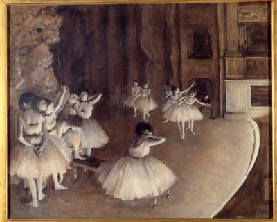 Opakování baletu na jevišti Obraz Edgara Degase (1834-1917). 1874. Rozm. 0,65x0,81 m. Paříž, Musee d
