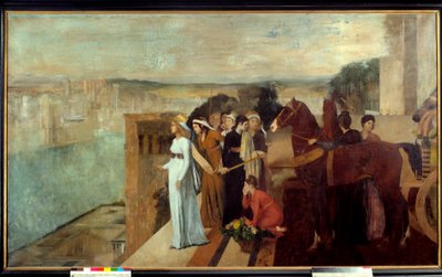 Semiramis budova Babylon Semiramis (Semiramide), legendární královna Asýrie a Babylonie, uvažuje na břehu Eufratu o městě, které se stane jedním ze sedmi divů světa. Obraz Edgara Degase (1834-1917) 1861 Sun. 1,51 x 2,58 od Edgar Degas