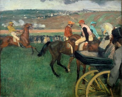 Dostihová dráha, Amatérští žokejové poblíž kočáru od Edgar Degas