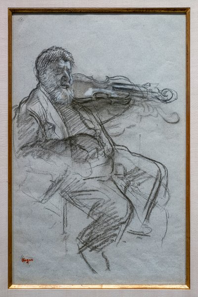 Houslista. 1879. Melír uhlem a bílou křídou na modrošedém papíře. Boston, Museum of Fine Arts, William Francis Warden Fund. od Edgar Degas