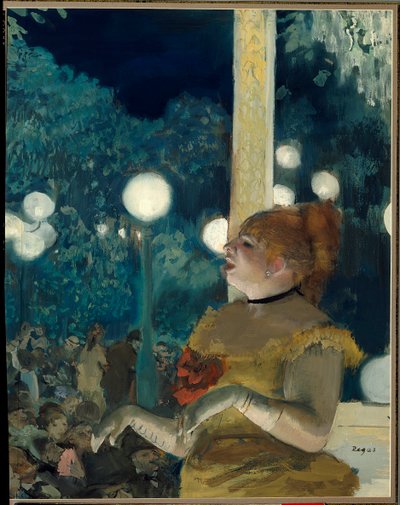 Píseň psa (Emma Valladon zvaná Theresa (1837-1913) na koncertě v kavárně) Malba Edgara Degase (1834-1917), kvaš a pastel, 57,5 cm x 45 cm od Edgar Degas