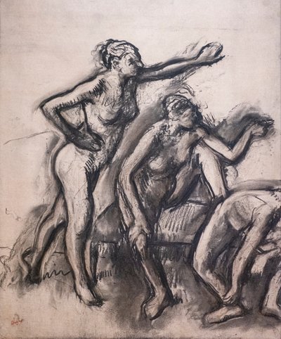 Tři nazí tanečníci. Kolem 1903. Uhlí na pauzovacím papíře. od Edgar Degas